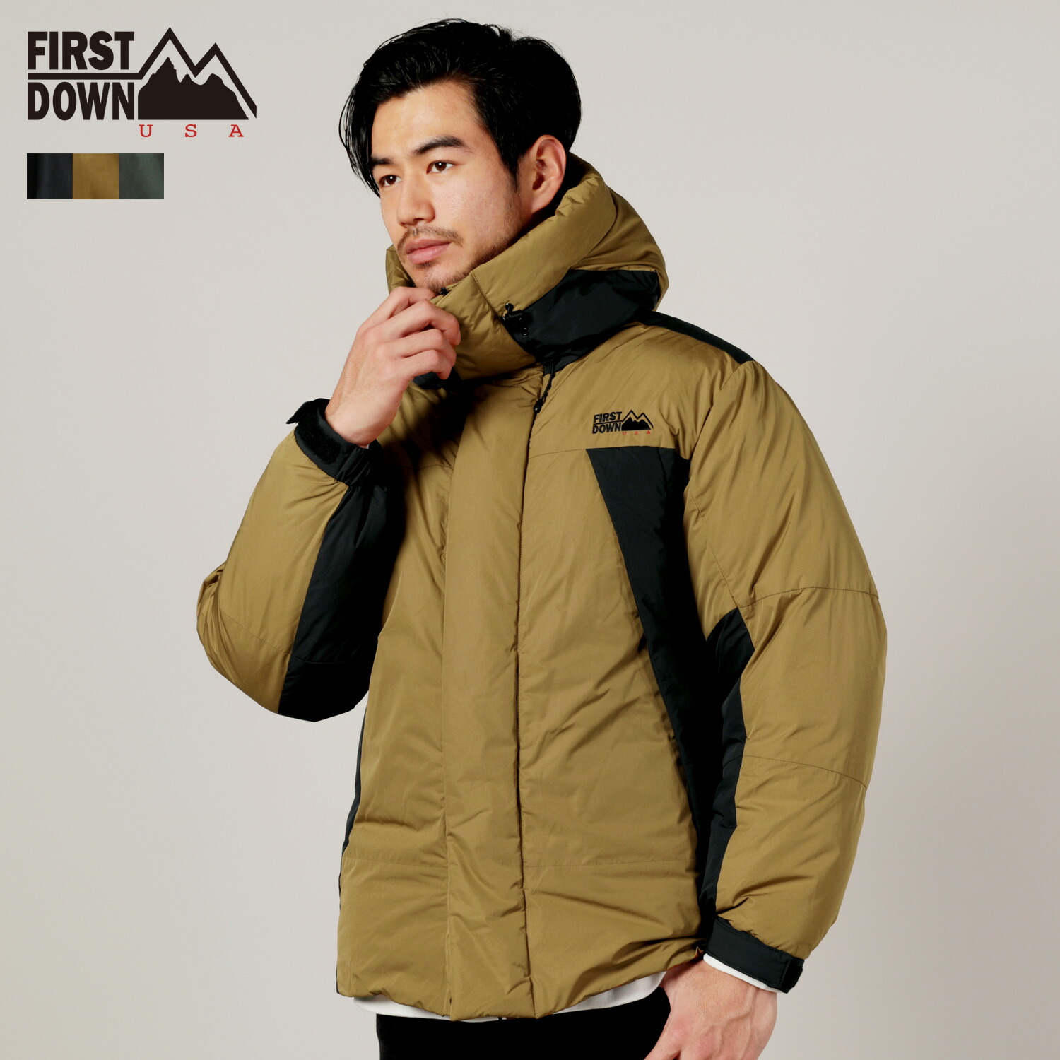 楽天市場 ダウンジャケット アウター 冬 冬服 メンズ メンズファッション ブランド First Down ファーストダウン Solotex ソロテックス メモリー スリム ボリュームネック ダウン ジャケット 黒 キャメル ベージュ オリーブ カーキ F Sputnicks スプートニクス