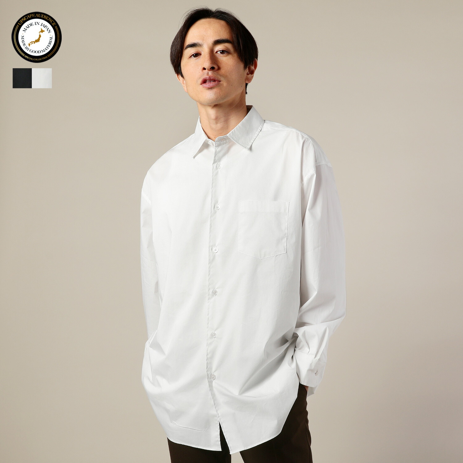 楽天市場 シャツ メンズ 春 秋 冬 日本製 国産 クロスストレッチ タイプライター レギュラーカラー 長袖 ボクシーシャツ ビッグ M L Upscape Audience アップスケープオーディエンス Aud6265 Sputnicks スプートニクス