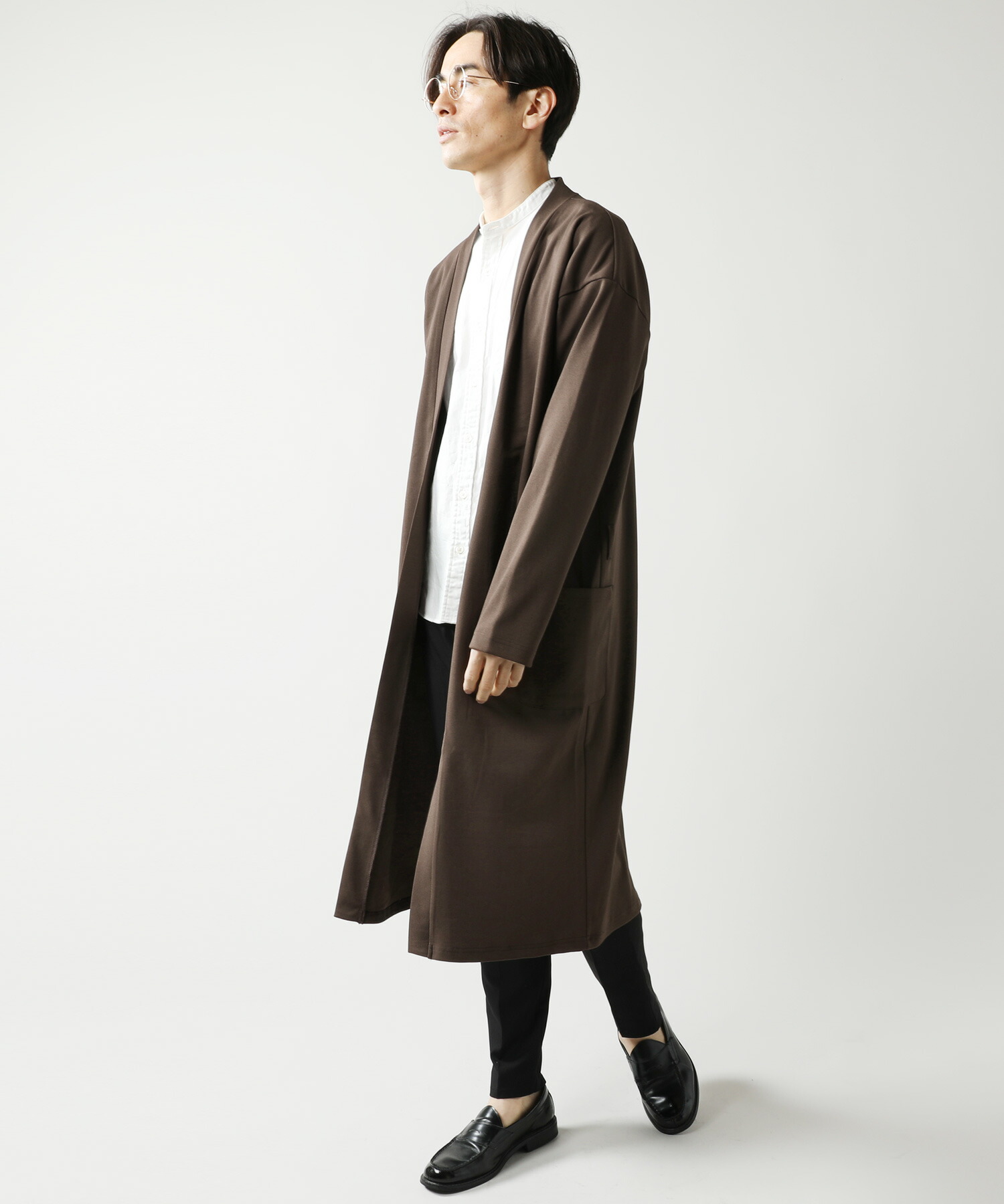 楽天市場 カーディガン メンズ コーディガン 春 夏 秋 春服 秋服 夏服 ジョゼット ロングカーディガン ボタンレス ドレープ シンプル ライトアウター ブラック ブラウン ベージュ オリーブ M L Sputnicks スプートニクス