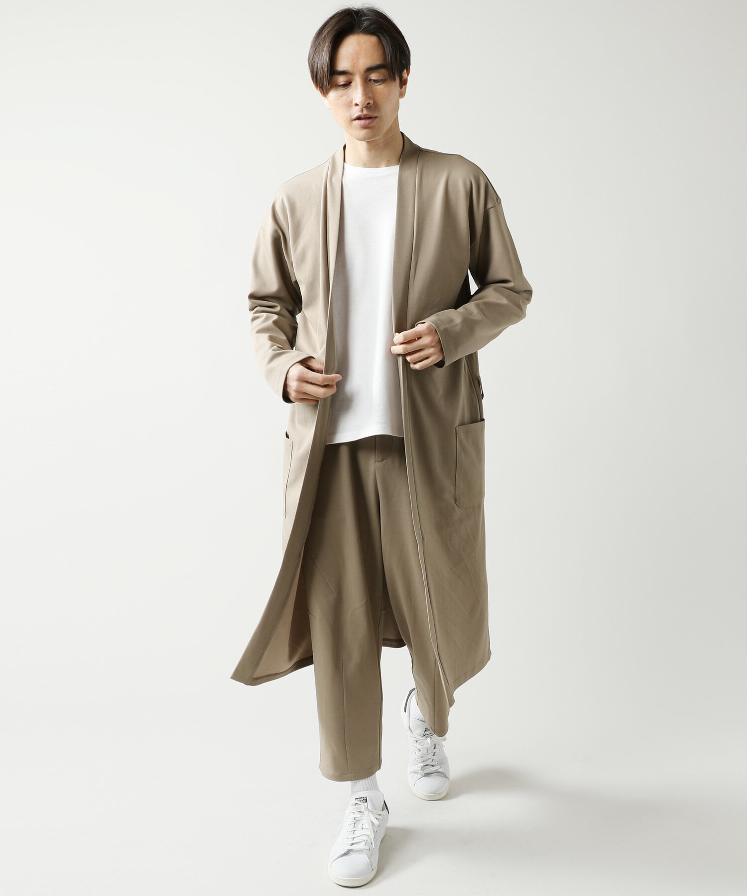 楽天市場 カーディガン メンズ コーディガン 春 夏 秋 春服 秋服 夏服 ジョゼット ロングカーディガン ボタンレス ドレープ シンプル ライトアウター ブラック ブラウン ベージュ オリーブ M L 21ss Sputnicks スプートニクス