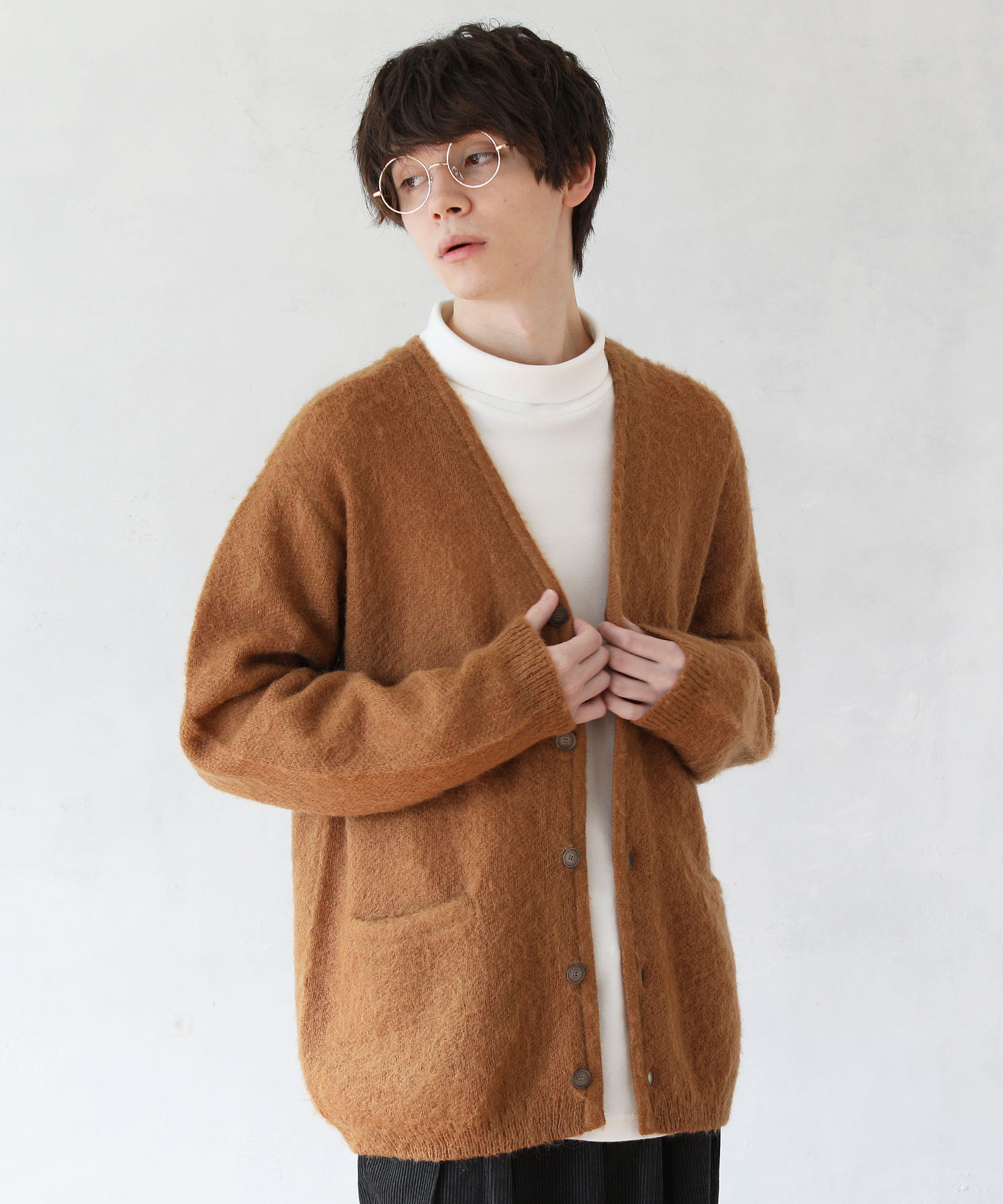 楽天市場 カーディガン カーデ メンズ 秋 冬 秋服 冬服 ライトアウター シャギー モヘア ウール 無地 ブラック グリーン キャメル パープル ドロップショルダー 長袖 Slick スリック Sputnicks スプートニクス