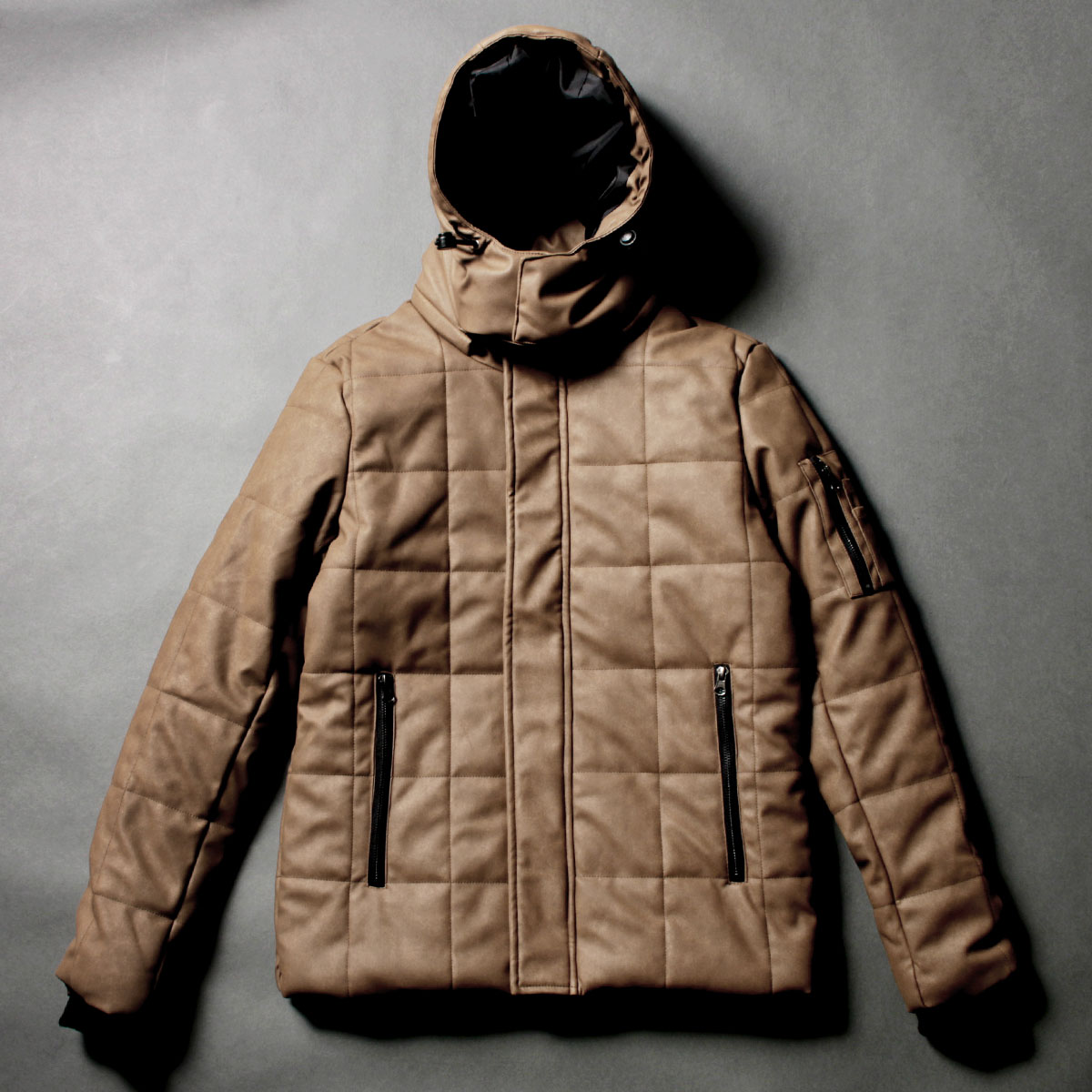 楽天市場 キルティング ジャケット メンズ 中綿ジャケット 中綿 ボリュームネック アウター 脱着フード 冬 防寒 Wet Pu レザー M L Sputnicks スプートニクス