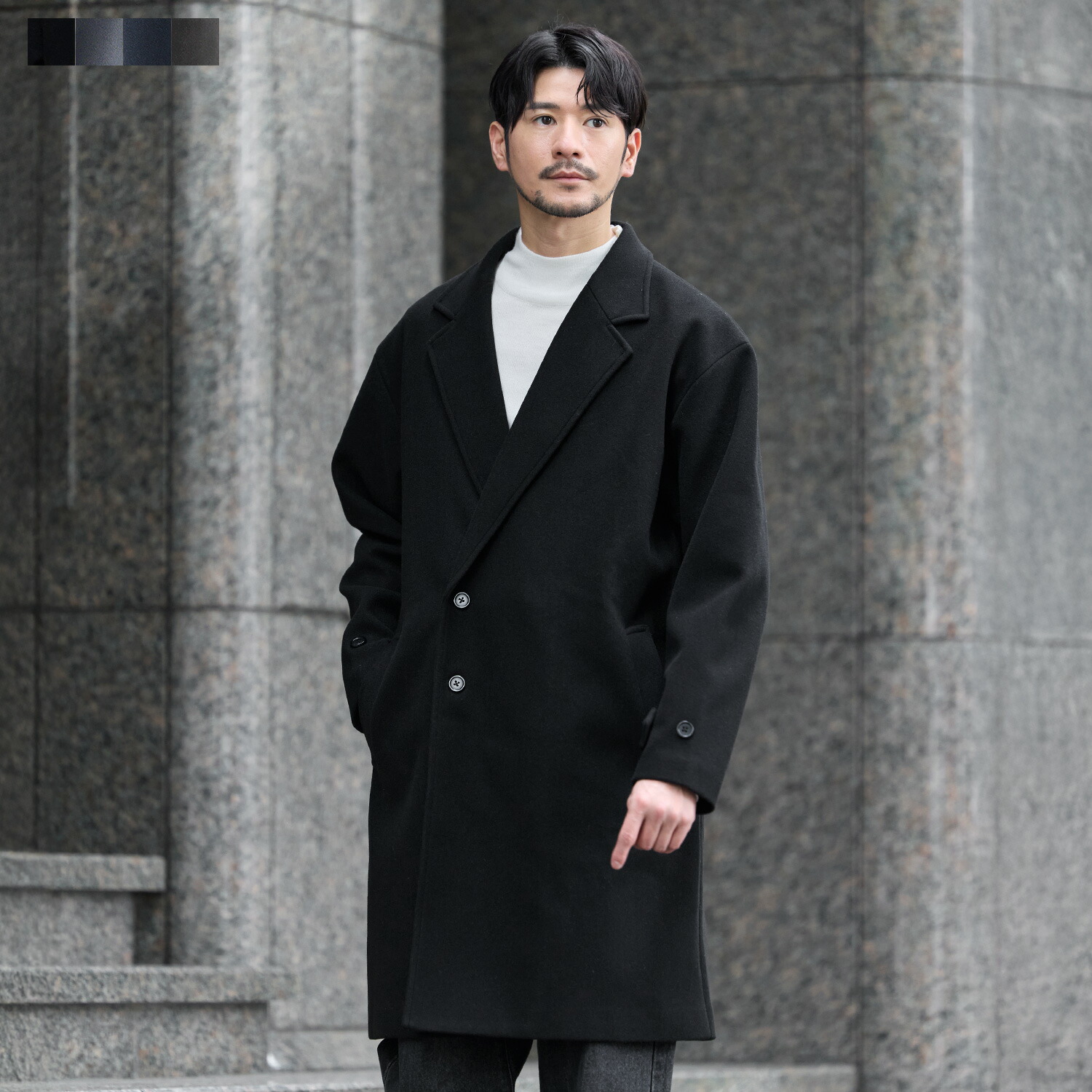 チェスターコート メルトンコート ロングコート メンズ メンズファッション コート アウター 冬 冬服 メルトン ダブル ビジネス 大人カジュアル キレイめ リラックス 無地 ブラック チャコール ネイビー ブラウン S M L XL