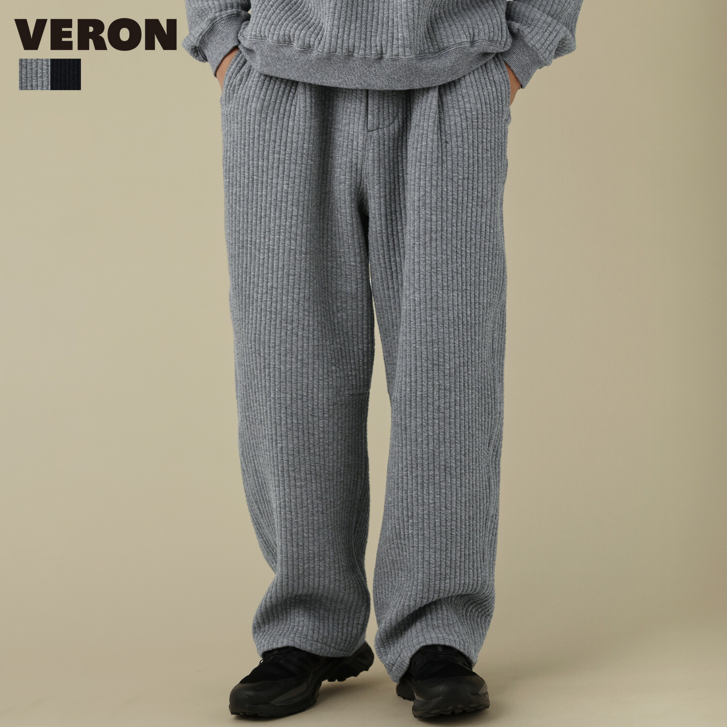 【セットアップ対応】 スウェットパンツ ワイドパンツ イージーパンツ パンツ メンズ 秋 秋服 冬 冬服 春 春服 キルティング ロングシーズン バルーン 日本製 国産 尾州 コットンキルト 中綿 タック ベルトループ ゴム ドローコード 紐 M L ブラック チャコール