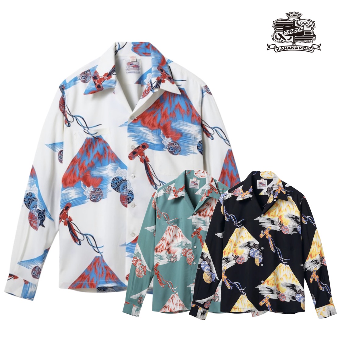 【当店オススメ】DUKE KAHANAMOKU (デューク・カハナモク) DUKE KAHANAMOKU SPECIAL EDITION “Mt.FUJI \u0026 LUCKY EGGPLANT” (LONG SLEEVE) [DK29633] ハワイアンプルオーバー アロハ 特別～版 人絹 和柄 富士山 茄  縁起物 アメカジ メンズ 日本製 貨物輸送無料