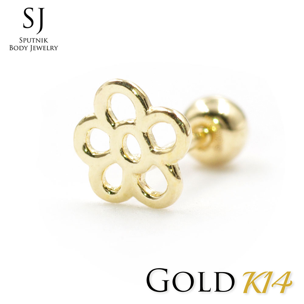 ゴールド ピアス 20G お花 バーベル ボディピアス キャッチ ボール14K 金