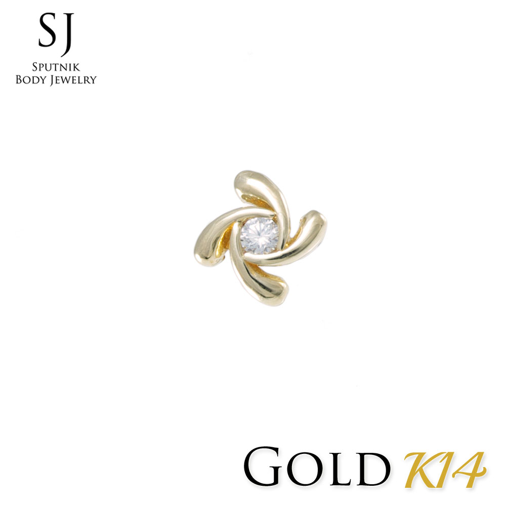 ゴールド ピアス 20G フラワー バーベル ボディピアス キャッチ ボール14K 金