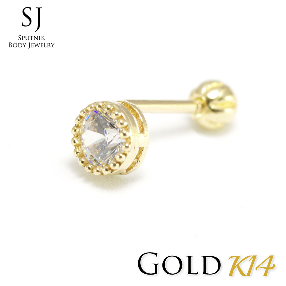 ゴールド ピアス 20G ミル ジュエル M 4ｍｍ ダイヤモンドカット バーベル ボディピアス キャッチ ボール14K 金