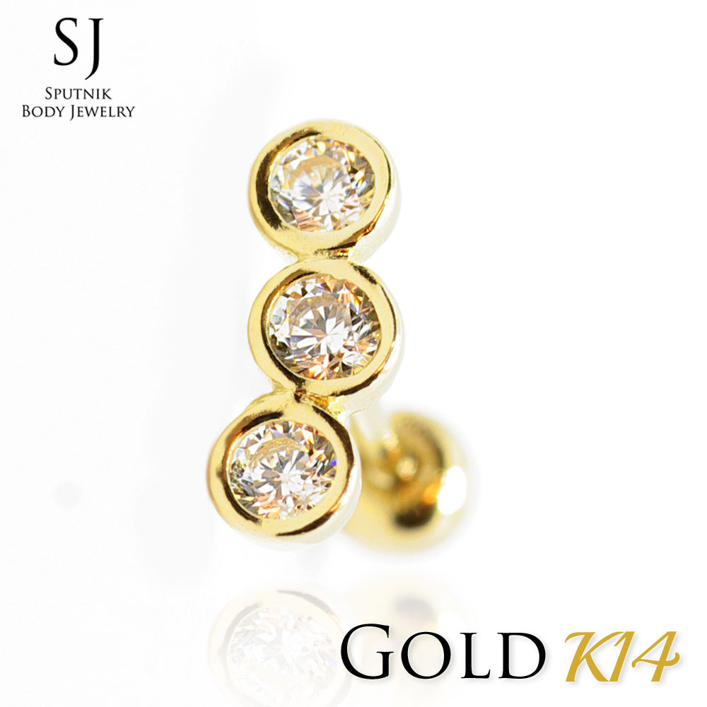 ゴールド ピアス 20G 3ジュエル バーベル ボディピアス キャッチ ボール14K 金