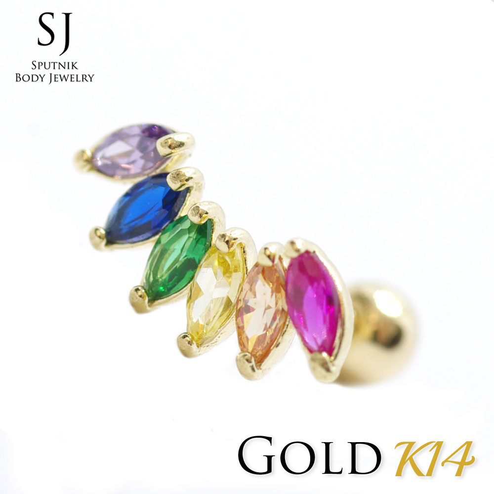 ゴールド ピアス 20G レインボー バーベル ボディピアス キャッチ ボール14K 金|sputnik jewelry