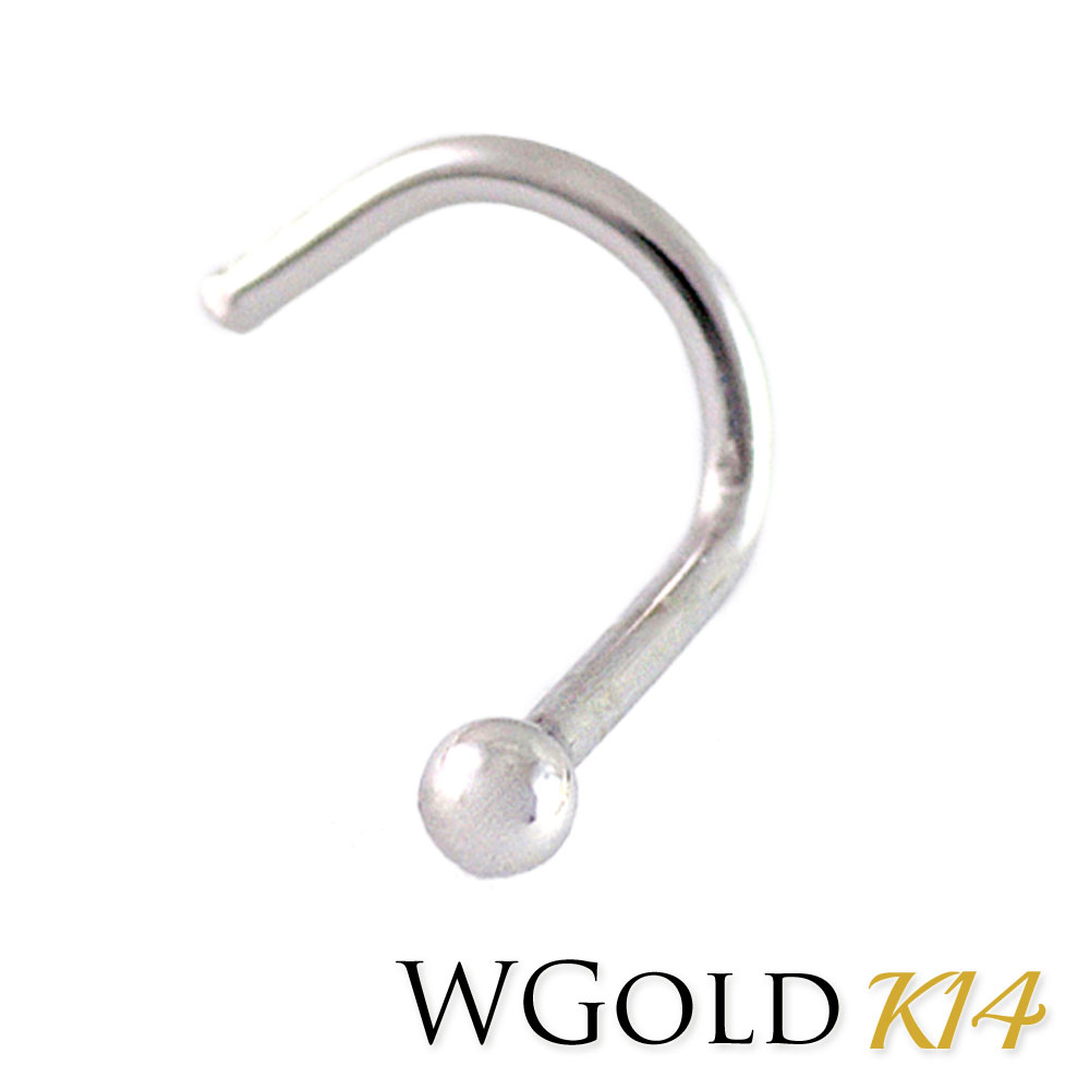 鼻ピアス カーブ 20G ホワイトゴールド 14K ボールトップ2ｍｍ