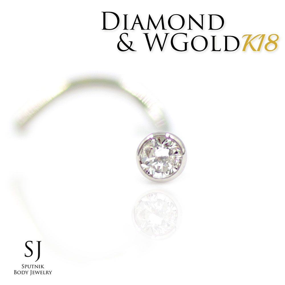 鼻ピアス 曲線状の形 金剛石 2粍 0.033コンピュータ断層撮影法 18K WG 20G