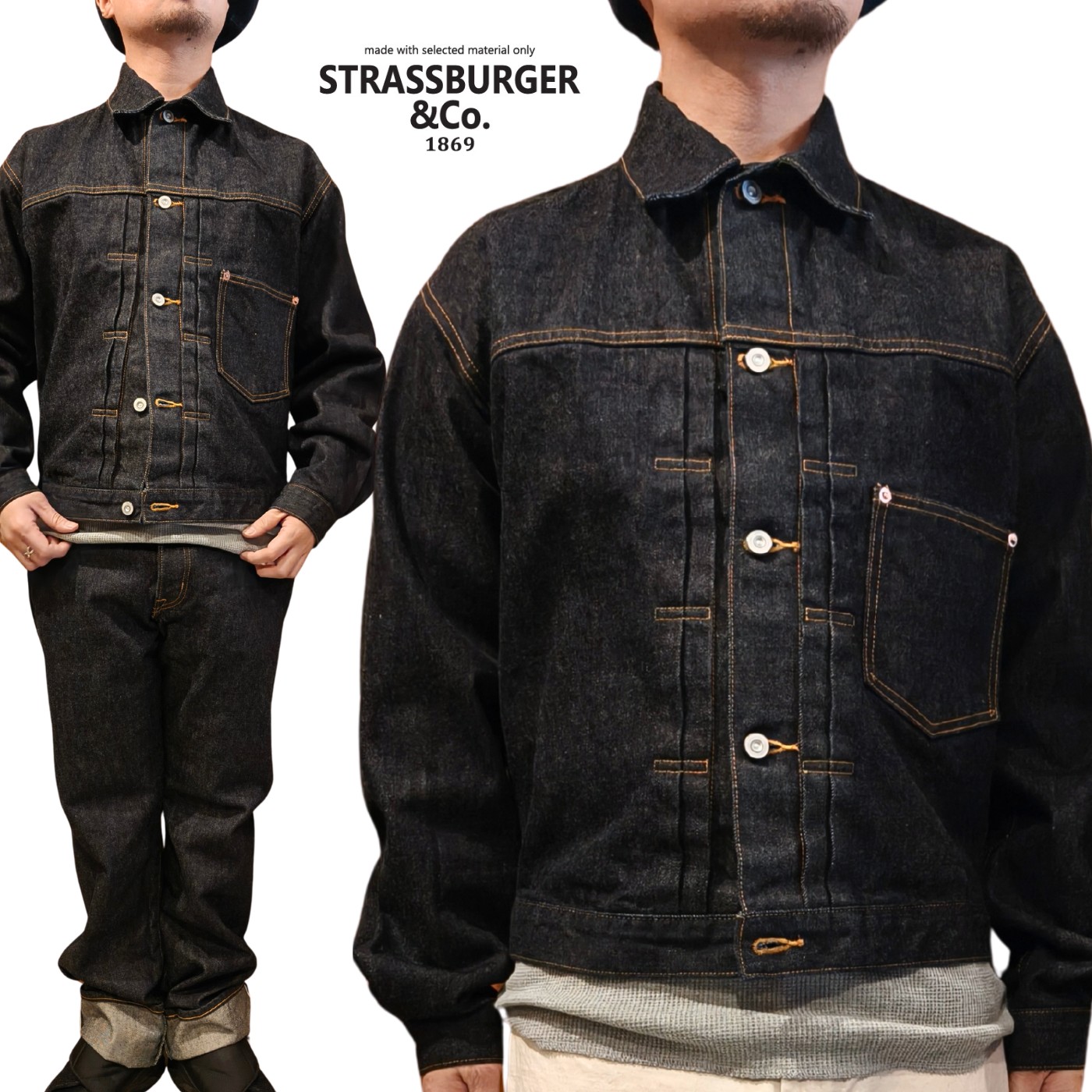 ストラスバーガー デニムジャケット セルビッチ デニム STRASSBURGER & Co. ジージャン ファースト 1st 大戦モデル ワンウォッシュ 定番 スタンダード 岡山製 JUMBO メンズ 日本製 SBJ-145-301 22,110円