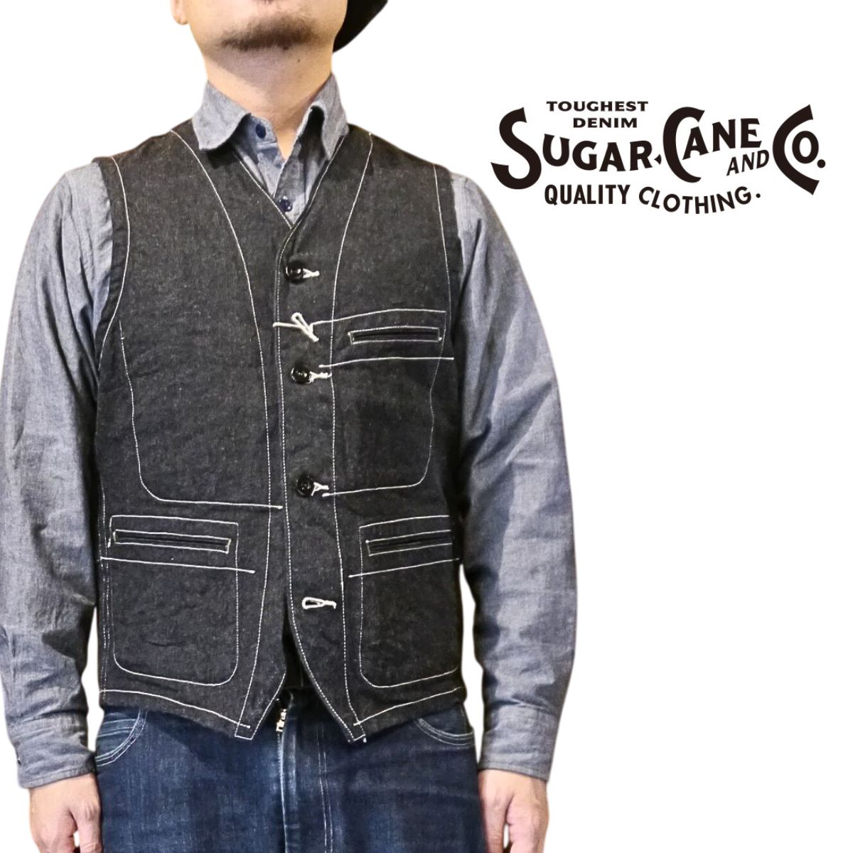 楽天市場】シュガーケーン SUGAR CANEベスト ワーク ブラック コバート