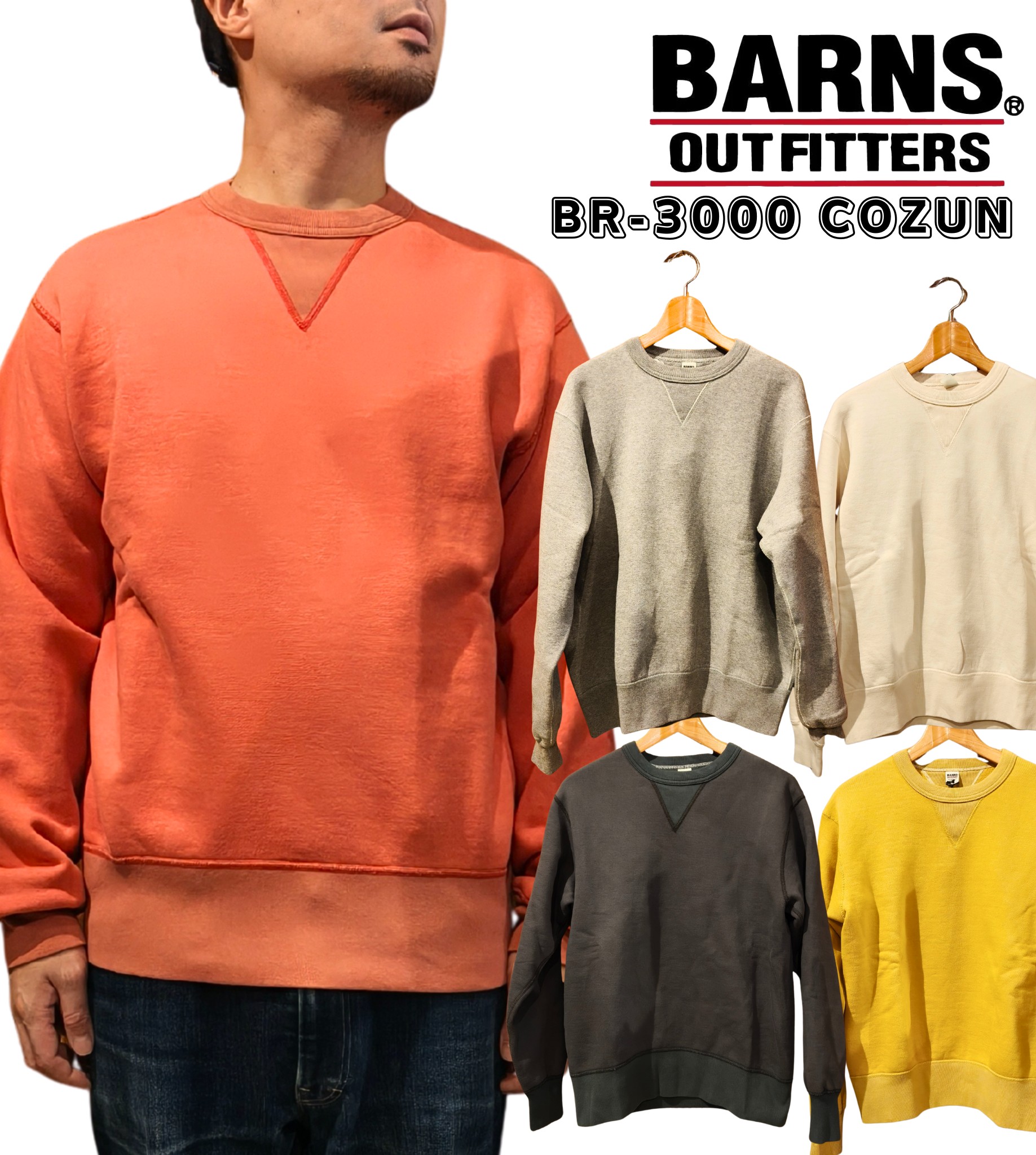 BARNS 汗水 メンズ レディース BR-3000 フラットシーマー 調教師 両Vガゼット トレーナー 薄墨色 黒 ジョージバーンズ パーカー BARNS OUTFITTERS バーンズアウトフィッターズ 愛くるしげ 一般受け 服 目論む 今めかしい 流行り物 通信販売 大阪 取りまわし店