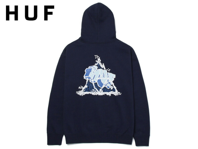 ☆HUF【ハフ】QUAKE TT PULLOVER HOODIE NAVY プルオーバーフーディー ネイビー 20572 [スケボー スケートボード メンズ レディース]