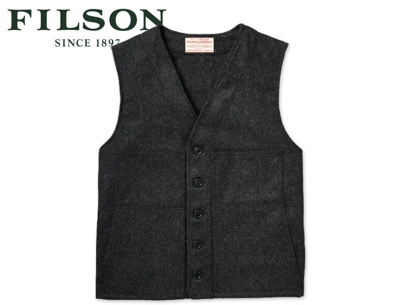 FILSON フィルソン MACKINAW WOOL VEST CHARCOAL マッキーノウールベスト チャコール 22931 [メンズ レディース ワークベスト バージンウール アウトドア]｜ストリーム 37,700円