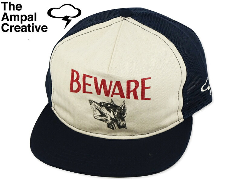 The Ampal Creative アンパルクリエイティブ Beware Trucker Snapback Cap Natural/Navy ビウェア メッシュキャップ ネイビー 21343[カルフォルニ スナップバック]