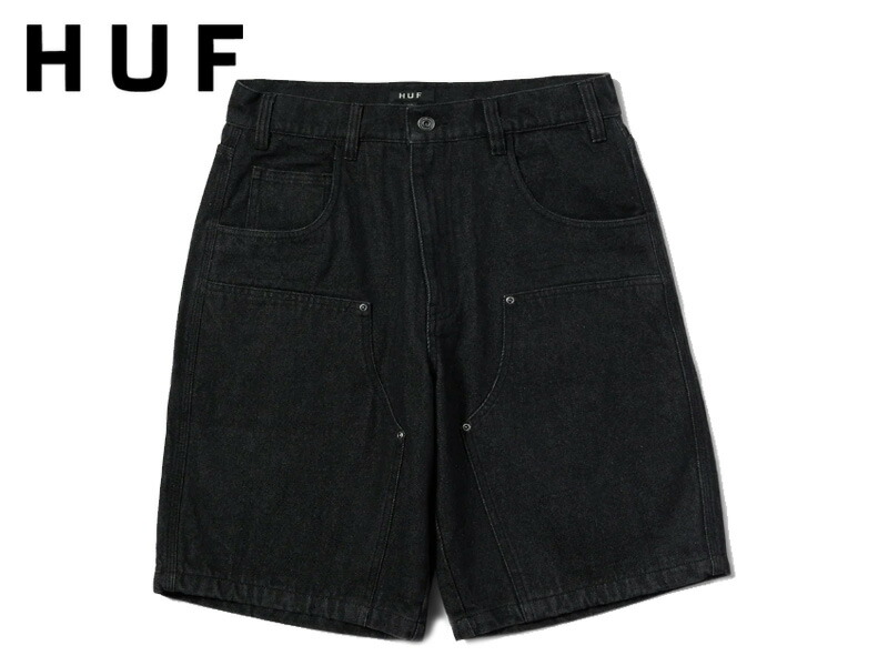 HUF ハフ CLASSIC H DOUBLE KNEE SHORT BLACK DENIM ジーンズさる股引き 黒いことジーンズ 22956 [スケボー 滑るゲーム盤 メンズ レディース]