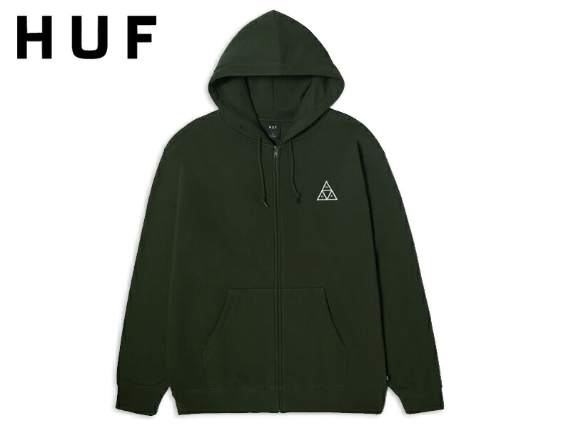 HUF ハフ HUF SET TRIPLE TRIANGLE FULL-ZIP HOODIE HUNTER GREEN フルジップ フーディー ハンターグリーン 22028 [スケボー スケートボード メンズ レディース]