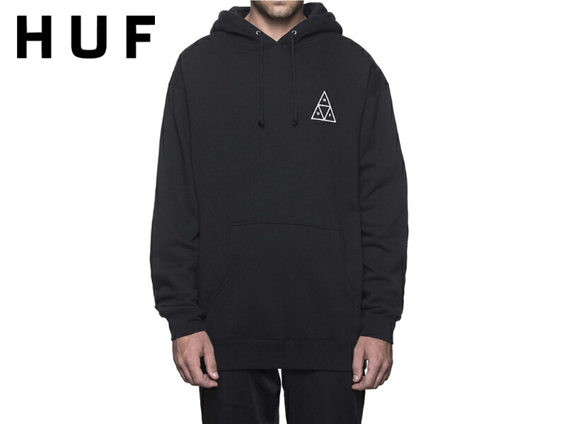 ☆HUF【ハフ】ESSENTIALS TT PULLOVER BLACK HEATHER プルオーバーフーディー ブラック 17195 [スケボー スケートボード メンズ レディース]