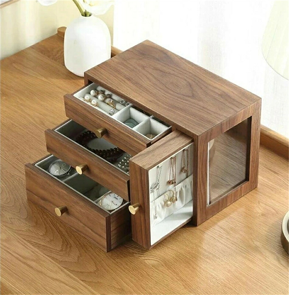 ジュエリーボックス アクセサリーボックス アクセサリーケース ジュエリーBOX 小物入れ 宝石箱指輪 ピアス 収納 テレワーク 在宅ワーク ジュエリーケース ネックレス 木製 可愛い コンパクト 大容量 おしゃれ 茶色 ブラウン｜Cecilia