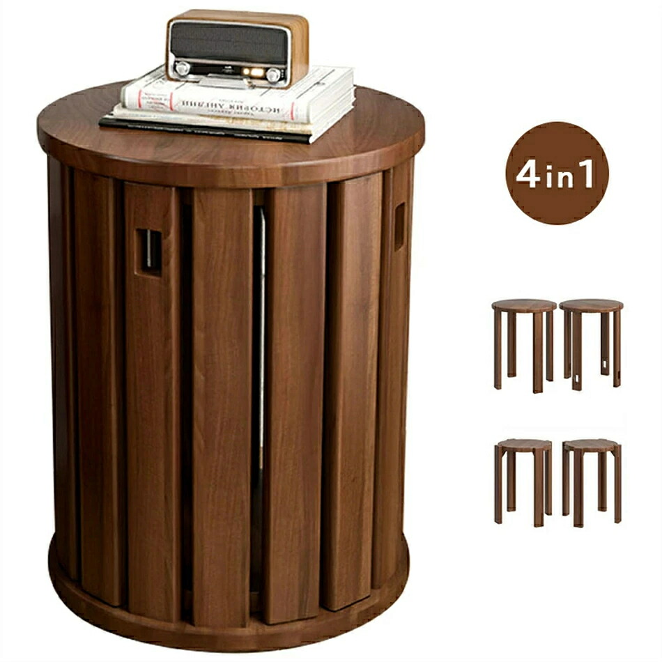スタッキングチェア 組立不要 組み合わせ式 チェア 4脚セット　テーブルスタッキング・スツール椅子４in1　木いす　丸型　木製 おすすめ 天然木　机　テーブルスタッキング・スツール丸太のベンチテーブル台御洒落　おしゃれ