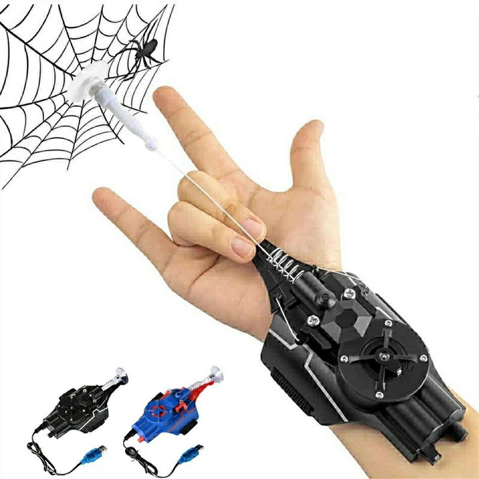 ウェブシューター ロープランチャー ワイヤーランチャー USB申し受ける式 Web Shootersスパイダーマン吐糸送信機細蟹糸吐糸手袋赤ちゃんお坊っちゃん黒いこと科学技術遊び道具吹きつける器
