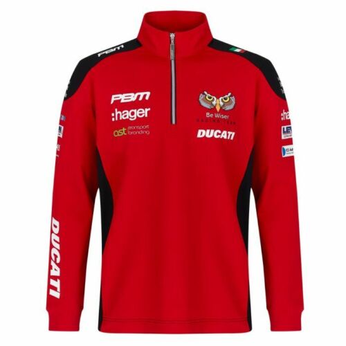 ★送料無料★PBM Be Wiser Ducati Sports Top ドゥカティ ハーフジップ スポーツシャツ スウェット 長袖 レッド｜SUN RISE BEACH