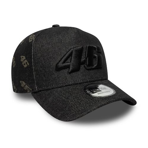 送料無料 VR46 Valentino Rossi New Era Laser Etch Denim Logo Baseball Cap バレンティーノ・ロッシ デニムキャップ 帽子 べースボールキャップ デニム ブラック｜SUN RISE BEACH