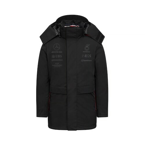 ★送料無料★Mercedes AMG Petronas F1 Team Waterproof Puffer Winter Coat Jacket Black ベンツ ペトロナス レインコート レインジャケット アウター ブラック|SUN RISE BEACH