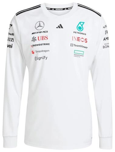 ★送料無料★Mercedes-AMG Petronas Official Team 2025 ベンツ オフィシャル ロングスリーブ Tシャツ ロンT 長袖 ホワイト｜SUN RISE BEACH