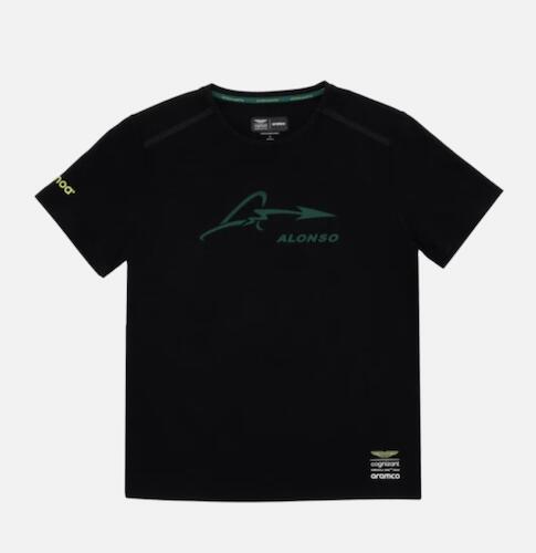 送料無料 Aston Martin Kimoa Fernando Alonso Logo T-Shirt アストンマーティン Tシャツ 半袖 ブラック フェルナンドアロンソ