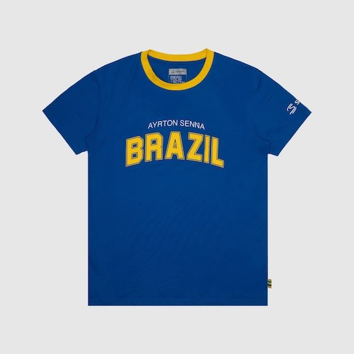 Ayrton Senna Logo Brazil Winner T-Shirt アイルトンセナ 公式的 プルオーバー 半袖 青色
