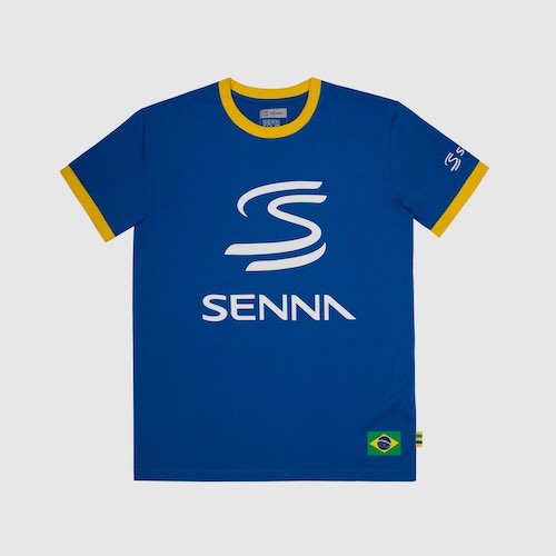 Ayrton Senna Logo Legacy Logo T-Shirt アイルトンセナ 公式的 プルオーバー 半袖 青色
