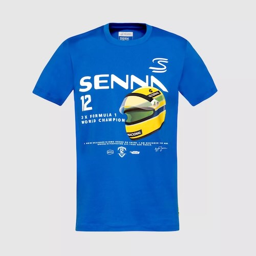 Ayrton Senna Graphic 12 Helmet T-Shirt アイルトンセナ 公式的 プルオーバー 半袖 青み