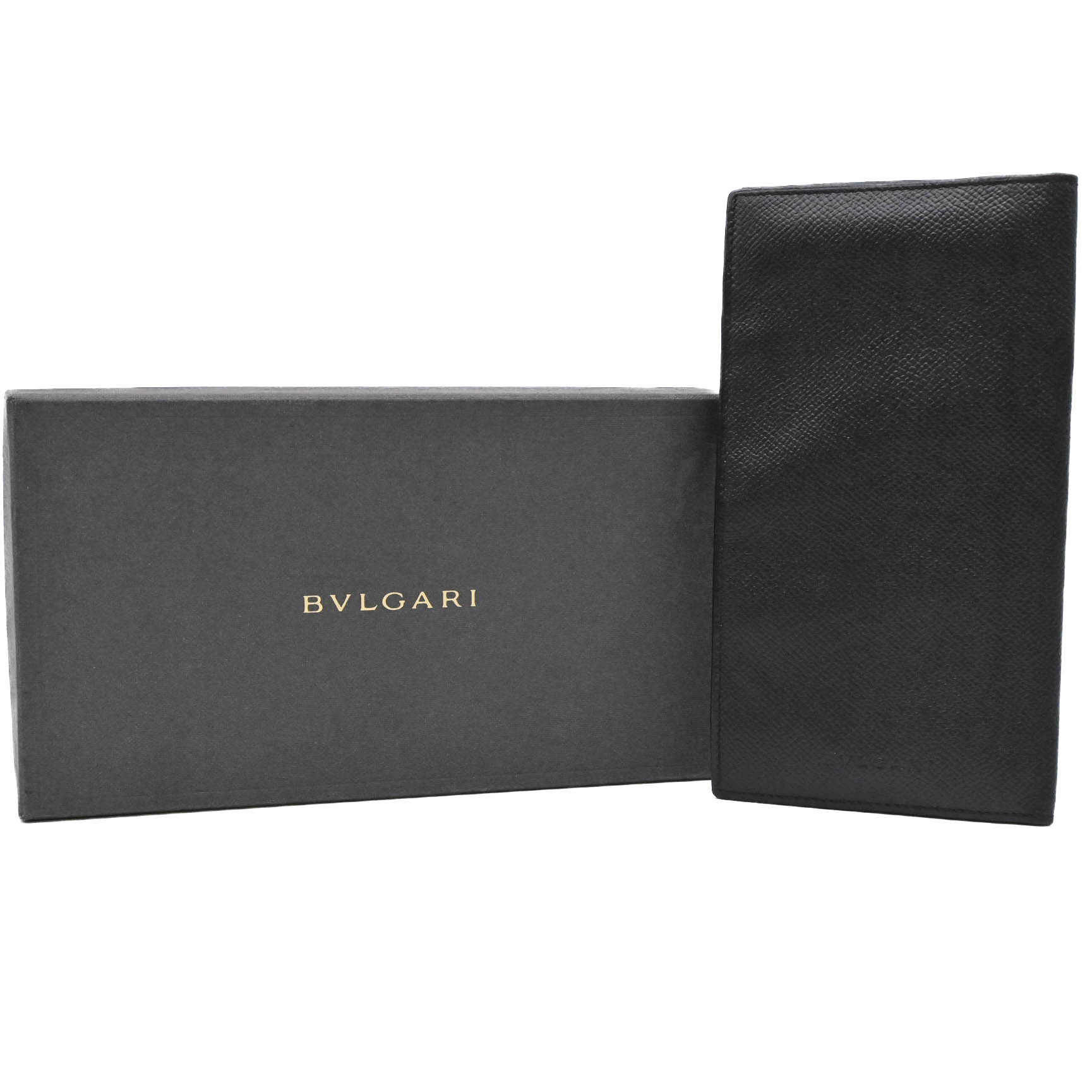 BVLGARI (ブルガリ) ブラックレザー 長財布 BVLGARI（ブルガリ） 長財布 マン ラージウォレット 型押し グレイン