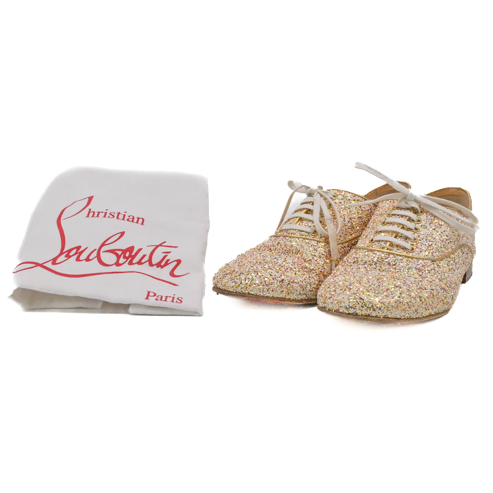 【お割り引き】Christian Louboutin クリスチャン ルブタン 靴 シューズ 御召しものシューズ スパンコール ゴールド #38 24珊