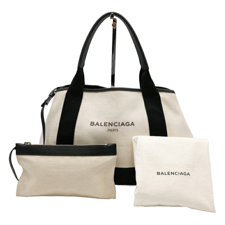 【お割り引き】BALENCIAGA バレンシアガ ネイビーカバス S トートバッグ なめし革 帆布 レディース 白いこと 象牙色 339933