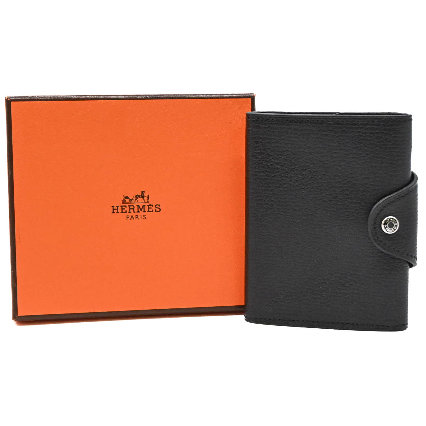 【お割り引き】【未当て嵌める品】HERMES エルメス  イリアード ユリス 武装戦闘 ウォレット 歌留多入れもの  黒いこと 黒 ヴァッシュ なめし革 ♯B MZ005
