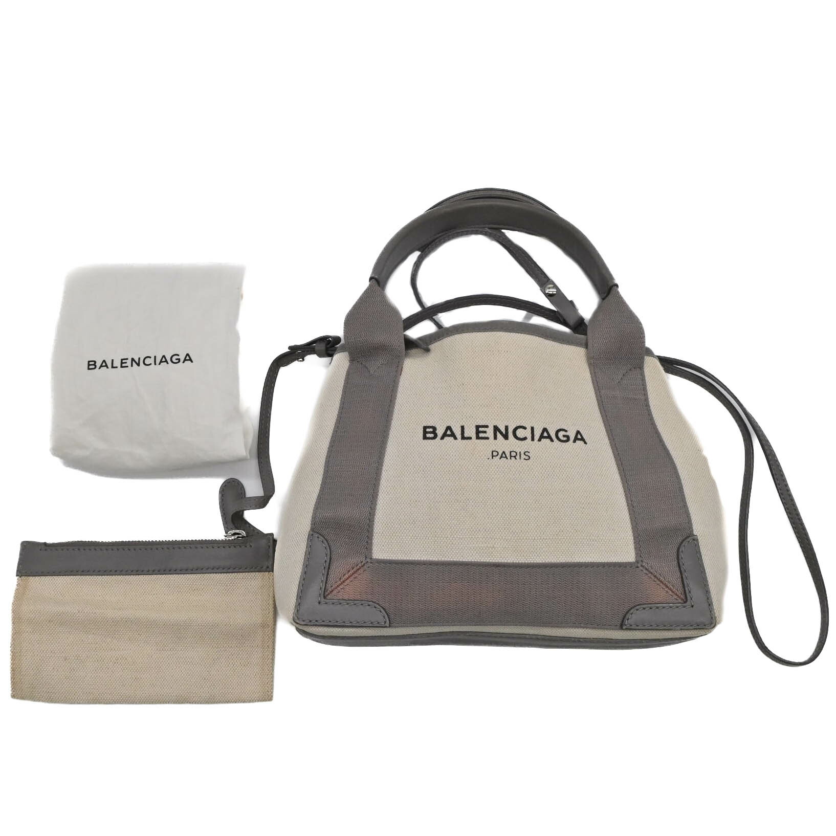 【お値引き】BALENCIAGA バレンシアガ ネイビーカバス XS トートバッグ レザー キャンバス レディース ベージュ グレー