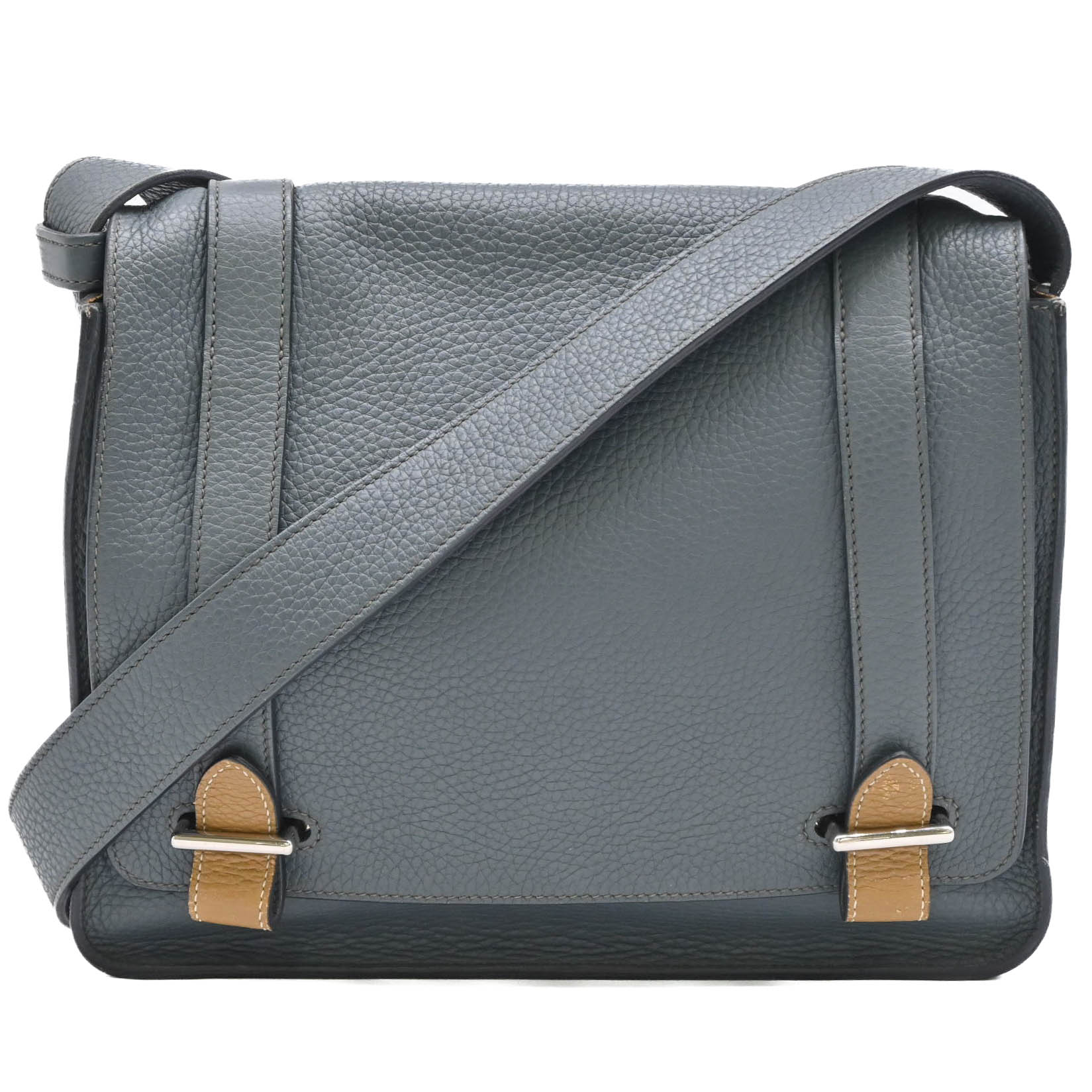 【お値引き】HERMES エルメス スティーブ カポラル 27 ショルダー トリヨンクレマンス バイカラー ブルーオラージュ 青 クラフト 茶 #□Q