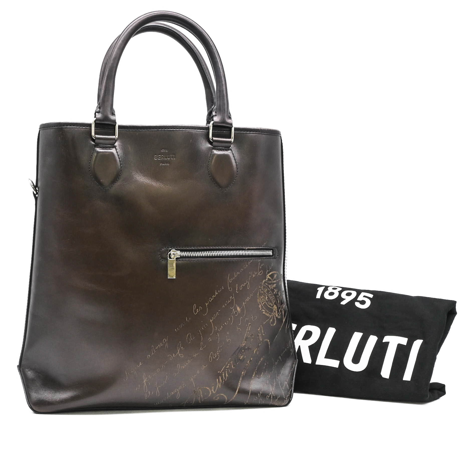 【お値引き】Berluti ベルルッティ トゥジュール バーティカル スクリットレザー カリグラフィ 2way メンズ トートバッグ ハンドバッグ ビジネス ブラウン