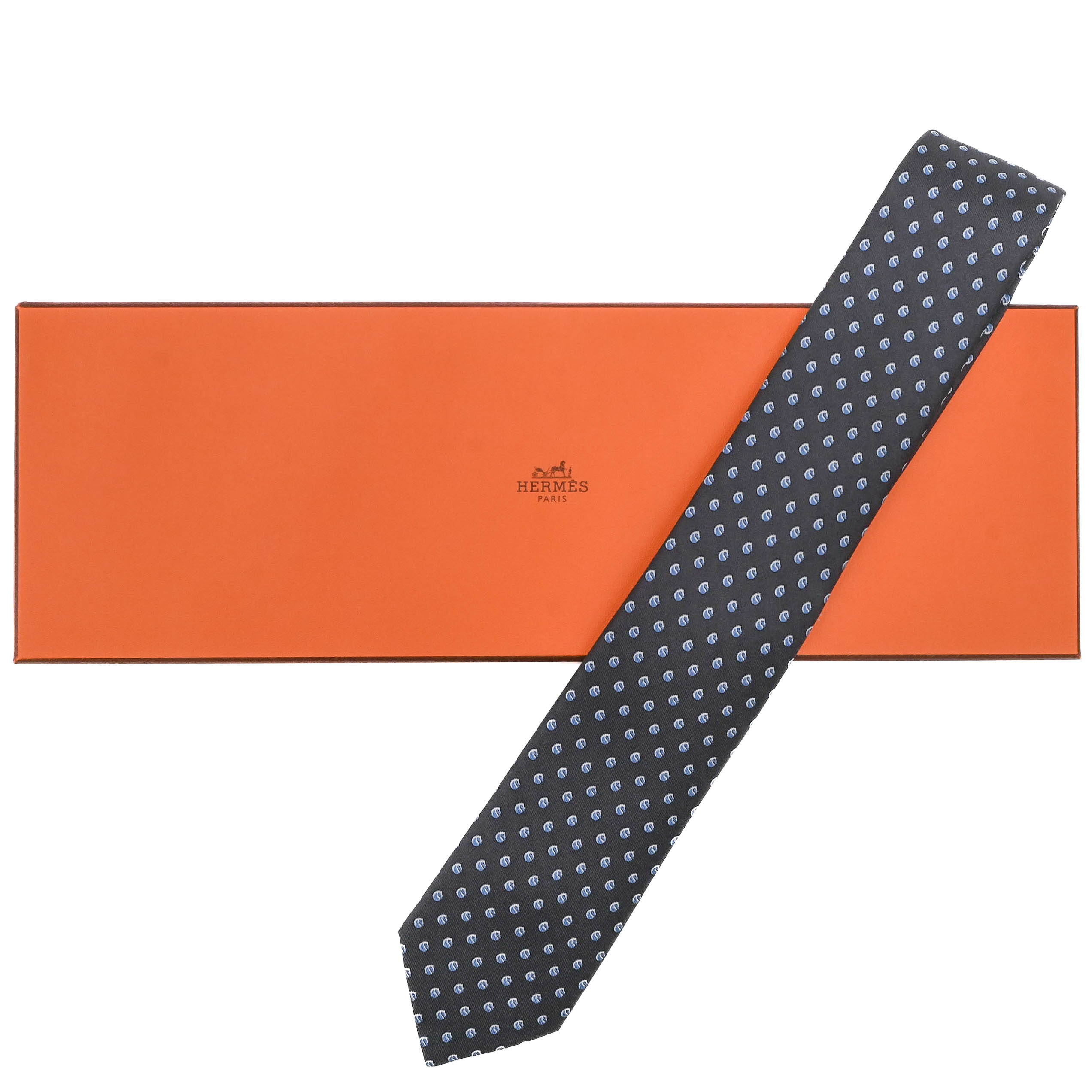 【お値引き】【未使用品】HERMES エルメス POLKA rivse ネクタイ アンスラサイト グレー シルク100％ ビジネス メンズ