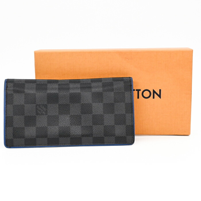 【お割り引き】LOUIS VUITTON ルイヴィトン ダミエグラフィット ポルトフォイユ ブラザ 長札入れ 二つ折り札入れ 黒いこと 青色 メンズ N64430