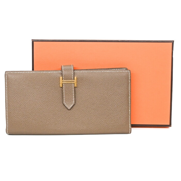 【お値引き】【美品】HERMES エルメス ベアン ベアンスフレ 長財布 ウォレット ヴォーエプソン レザー エトゥーブ グレージュ #T
