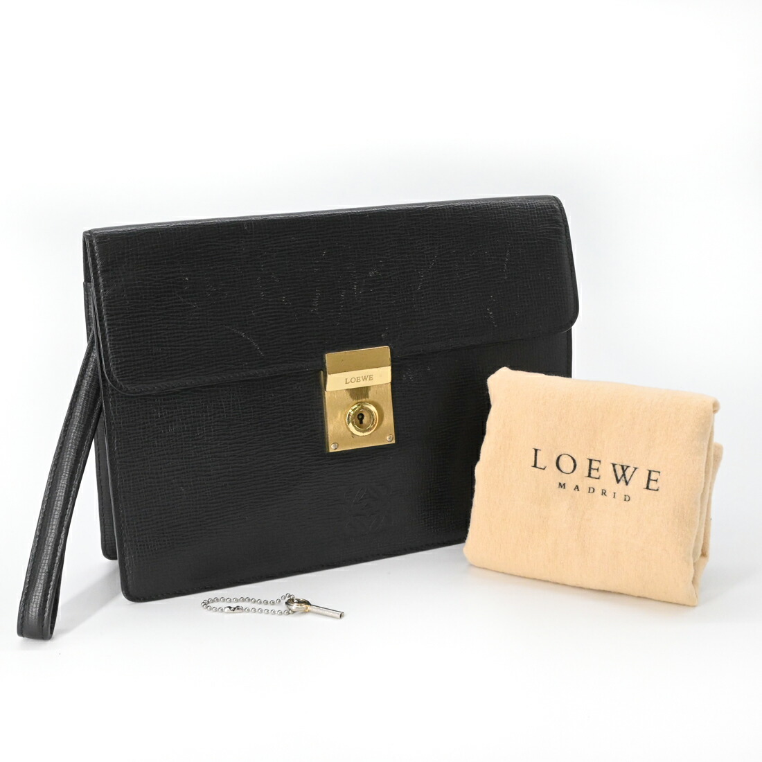 LOEWE ロエベ アナグラム クラッチバッグ セカンドバッグ ビジネス ブラック 黒 レザー ゴールド金具 メンズ｜ブランド買取販売SRC