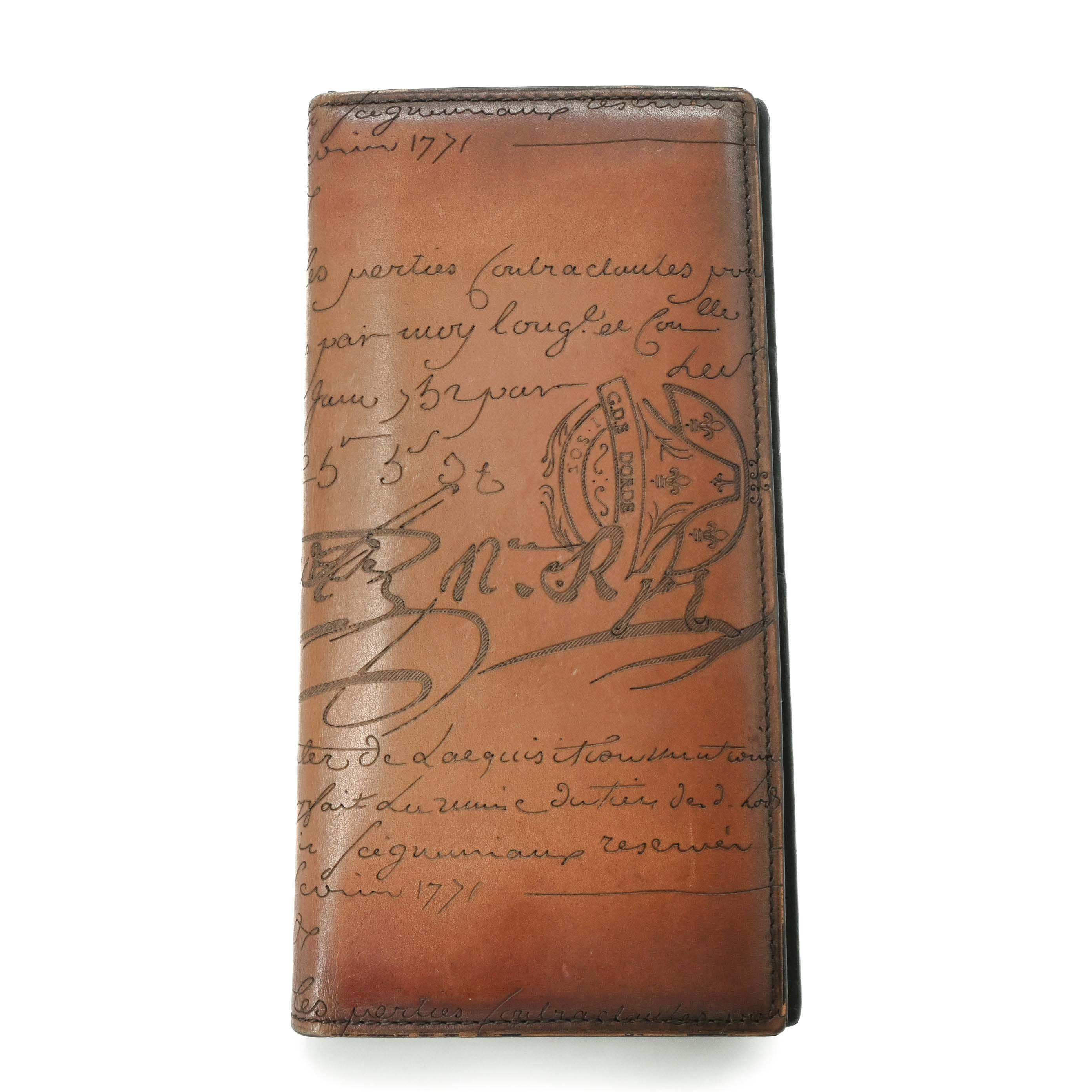 【美品】Berluti ベルルッティ ロングウォレット 長財布 カリグラフィ スクリット レザーブラウン 茶