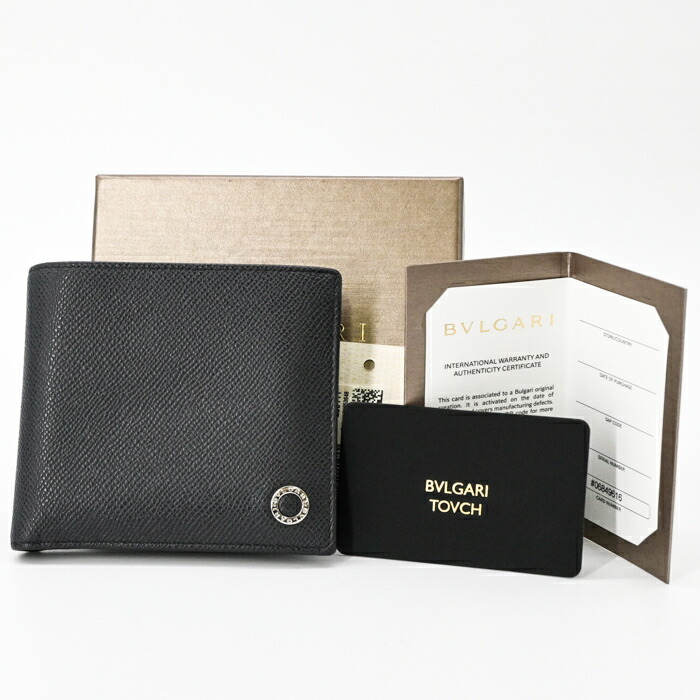 【未当て嵌める品】BVLGARI ブル小峡谷 ブルガリブルガリ ブルガリマン 二つ折り 札入れ パウダーコンパクト ウォレット グレインレザー 暗灰色薄墨色 バイ色合い 289111 バッグ・小物・ブランド雑貨-財布・ケース