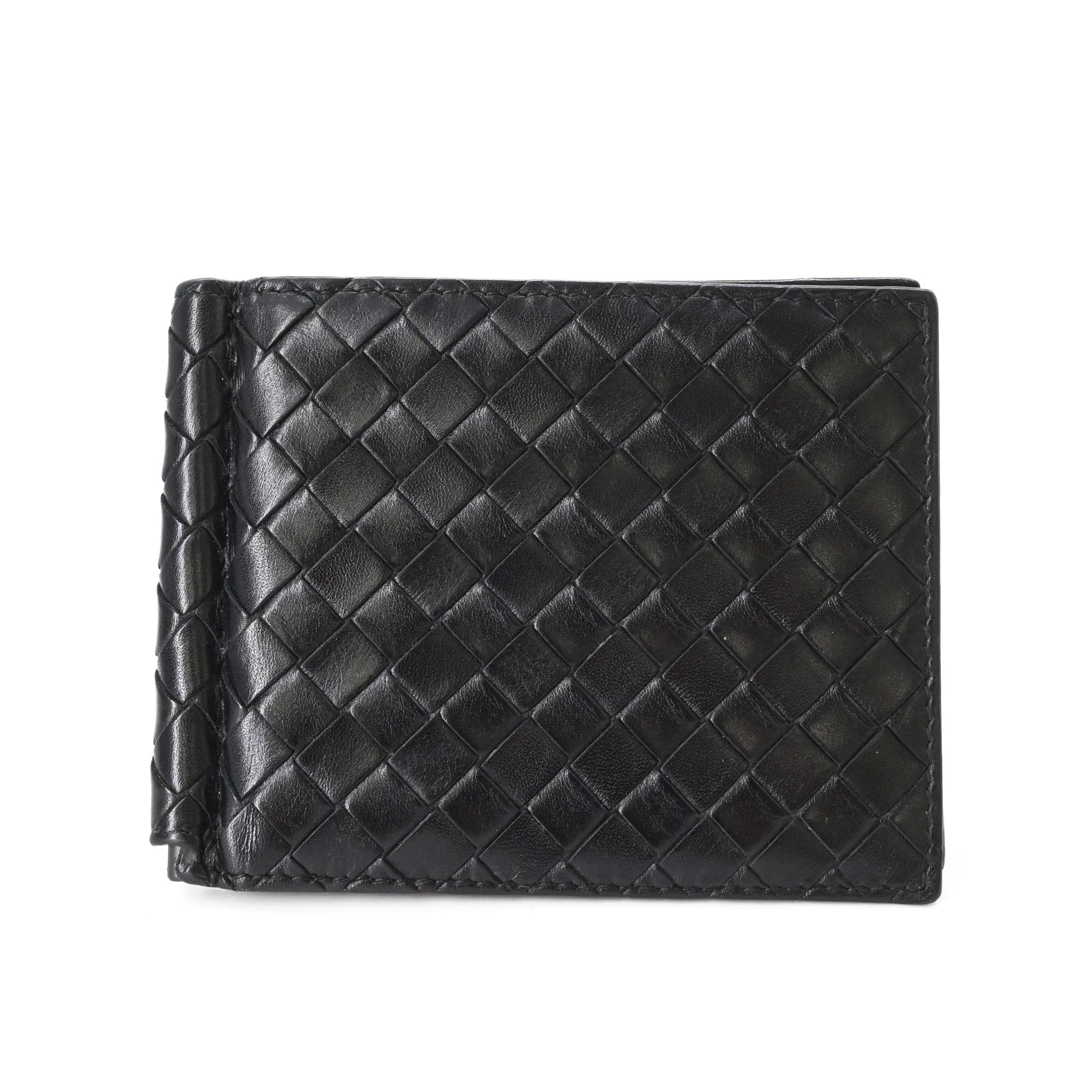 【美品】BOTTEGA VENETA ボッテガヴェネタ マネークリップ カードケース イントレチャート レザー ブラック 黒 123180